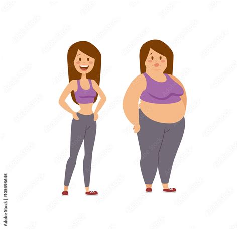 Cartoon Character Of Fat Woman And Thin Girl People Dieting Fitness Stock Vector Adobe Stock