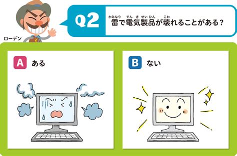 雷から身を守る方法を紹介するよ。｜めざせ！でんきクイズ王｜九州電気保安協会 Qdh でんきlife ＜公式＞