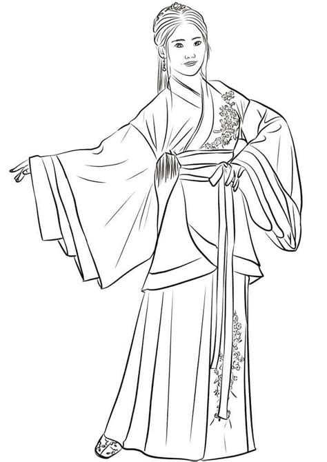 Mujer China En Hanfu Para Colorear Imprimir E Dibujar Coloringonly