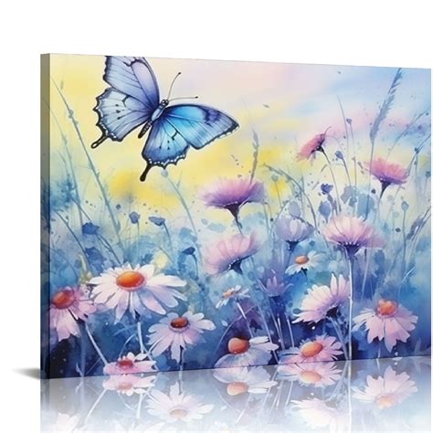 Gotuvs Butterfly Canvas Wall Art Colorful Wildflower Wall Decor