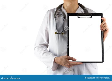 Female Doctor S Hand Holding Medical Clipboard With Blank Sheet Of