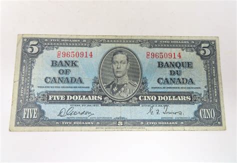 Bank Of Canada Five Dollar Bill Ottawa Jan Serial O C