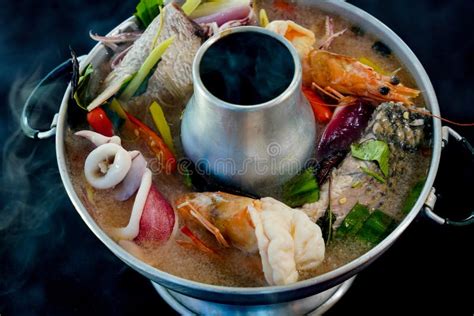 Spicy Mixed Seafood Soup In Boiled Hot Pot Stock Image Image Of Dish Homemade