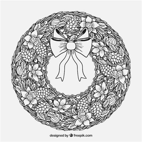 Free Vector | Black and white hand drawn christmas wreath
