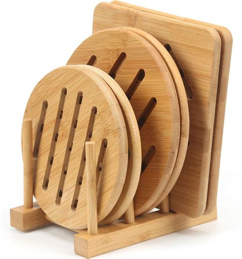 Amazon Bamboo Trivet Kitchen Natural Mat Set Heat Resistant Pads Bamboo Hot Pads Trivet Non