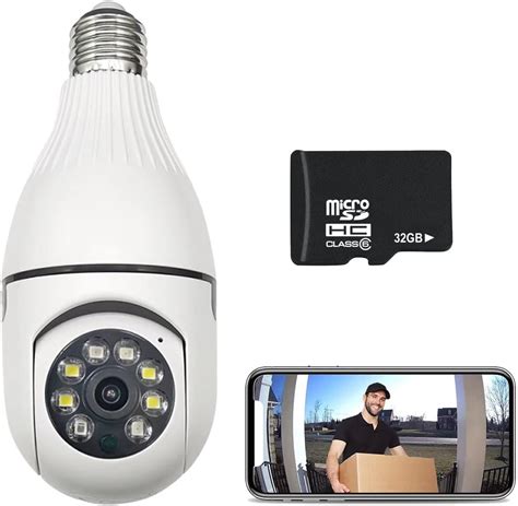 Light Bulb Security Camera 1080P, PTZ WiFi 360 Degree E27 Panoramic IP ...