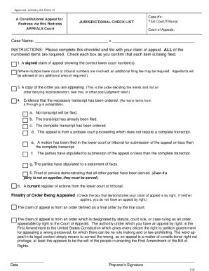 Fillable Online Jurisdictional Checklist For Court Of Appeals