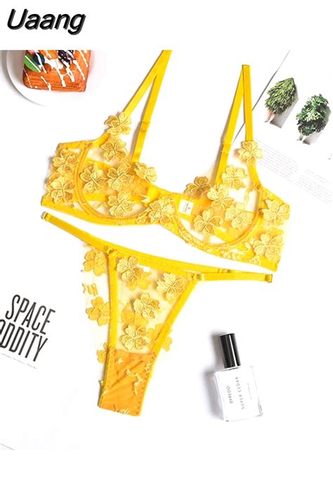 Uaang Sensual Lingerie Set Women D Flower Embroidery Underwear Set