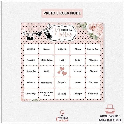 Bingo De Ch De Lingerie Preto E Rosa Nude Est Dio Creatus