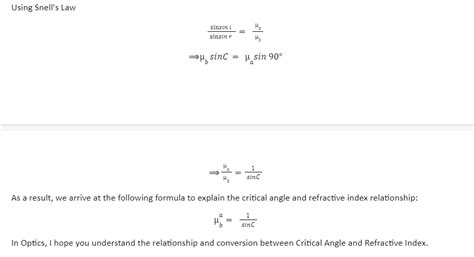 Critical Angle Formula