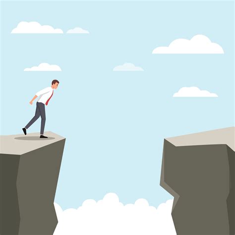 Confused businessman stand in front of cliff make risky business