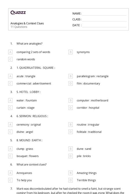 50 Analogies Worksheets For 7th Grade On Quizizz Free And Printable