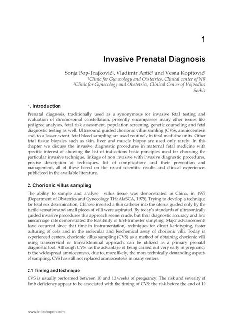 Pdf Invasive Prenatal Diagnosis Intechopen Invasive Prenatal