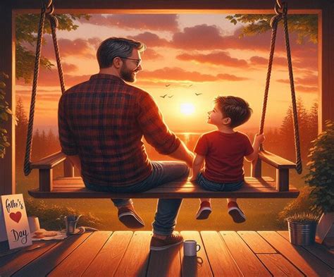 Premium Photo A Man And A Child Sit On A Swing In Front Of A Sunset