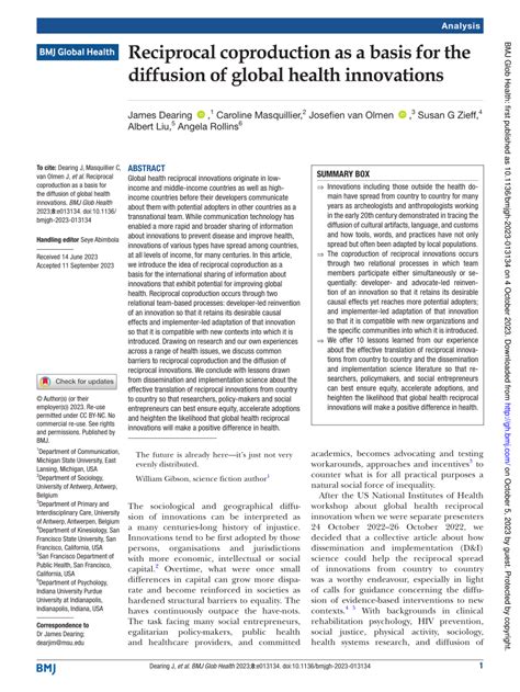 Pdf Reciprocal Coproduction As A Basis For The Diffusion Of Global