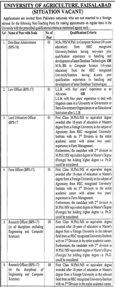 University Of Agricultural Faisalabad Jobs 2024 Agricultural