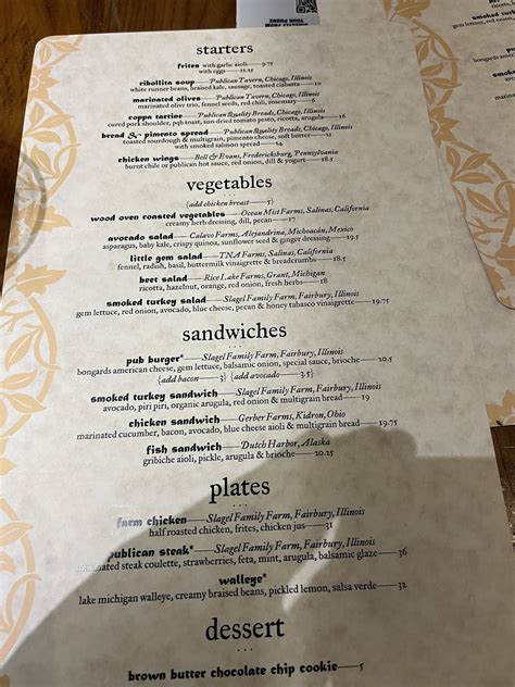 Menu at Publican Tavern, Chicago, Terminal 3 O'Hare International