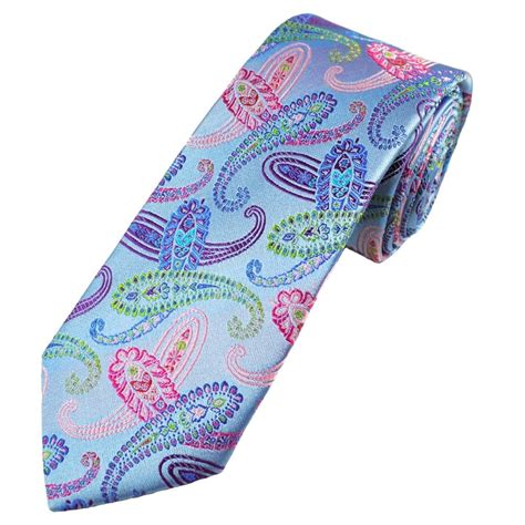 Tresanti Reale Light Blue Pink Purple Green And Blue Paisley Pattern Mens Silk Designer Tie