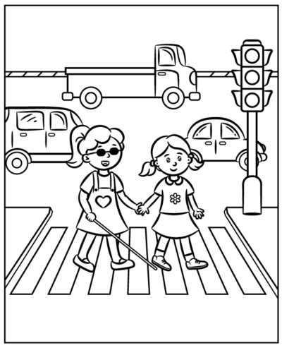 Helping Blind Person Coloring Page