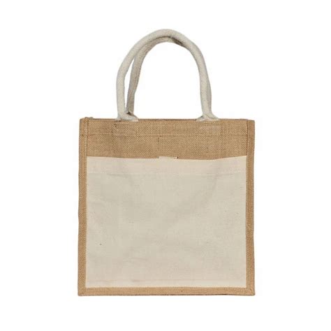 White And Beige Loop Handle Bags Stitched Jute Carry Bag For Shopping