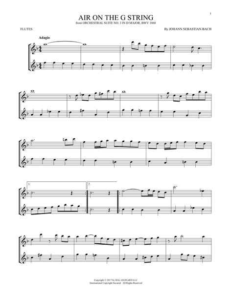 Johann Sebastian Bach Air Air On The G String Sheet Music Notes