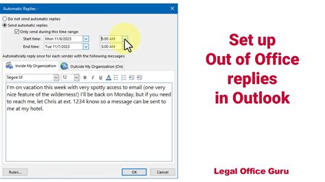 How To Set Up Out Of Office Replies In Outlook Youtube