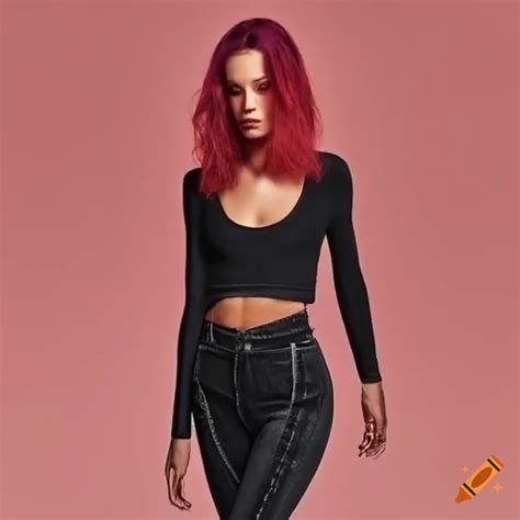 Red Crop Top Paired With Black Skinny Jeans On Craiyon