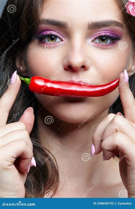 Female With Spicy Hot Red Cayenne Chilli Pepper Stock Image Image Of Delicious Pepper