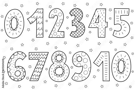 Cute Black And White Numbers Collection For Kids Outline Set Of Happy