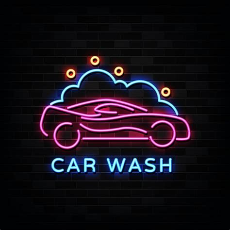 Premium Vector | Car wash neon sign, neon