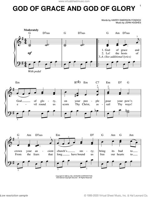 God Of Grace And God Of Glory Easy Sheet Music For Piano Solo