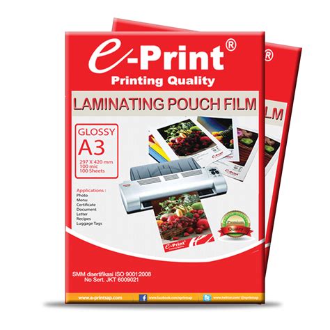 Kertas Plastik Laminating Pouch Ukuran A3 100mic 100lembar E Print