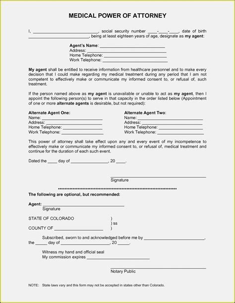 Blank Printable Medical Power Of Attorney Forms