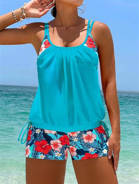 Tropical Print Knot Side Bikini Swimsuit SHEIN UK