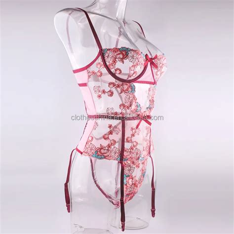Chuangerm Oem 2024 New Trendy Lingerie Bodysuit Embroidery Backless Hollow Out Garters Belt