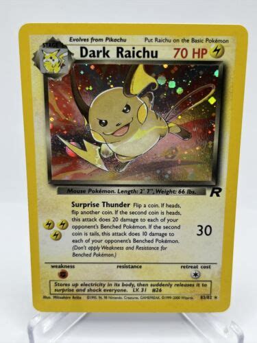 Dark Raichu 83 82 Holo Team Rocket Vintage Secret Rare WOTC Pokemon LP