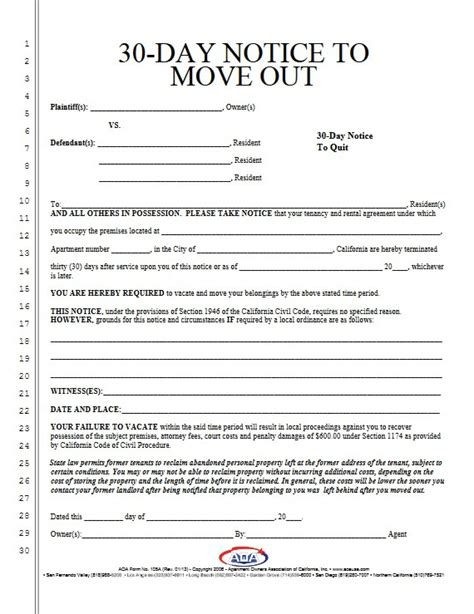 30 Day Notice To Tenant To Move Out Template