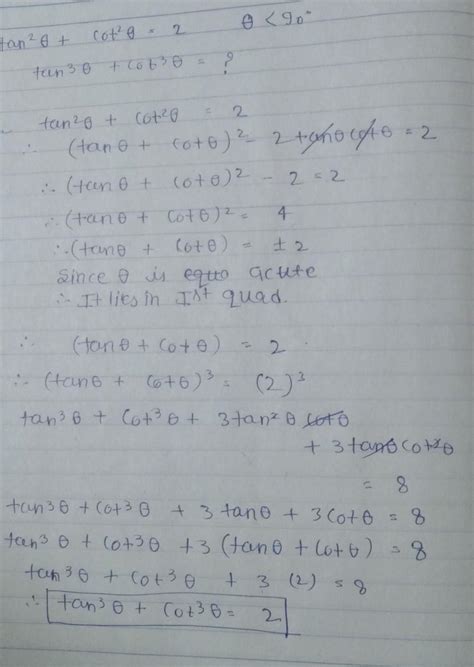 If Tan 2thita Cot 2thita 2 Thita Is An Acute Angle Then Tan 3 Cot