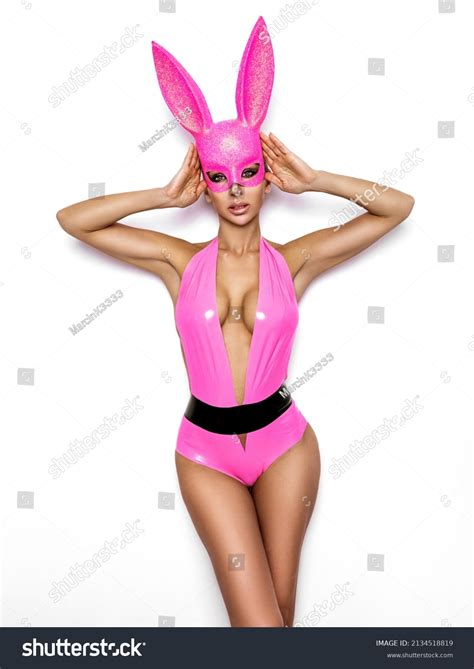 Sexy Blonde Woman Posing Latex Pink Stock Photo 2134518819 Shutterstock