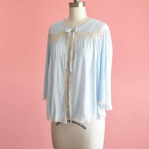 Vintage S Blue Lace Bed Jacket S Lingerie Robe Top Small Medium Etsy
