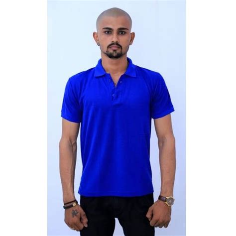 Hosiery Mens Blue Half Sleeve Plain T Shirt Polo Neck At Rs 155 In