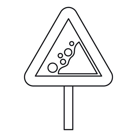 Falling Rocks Warning Road Sign Icon Outline Style Vector Art