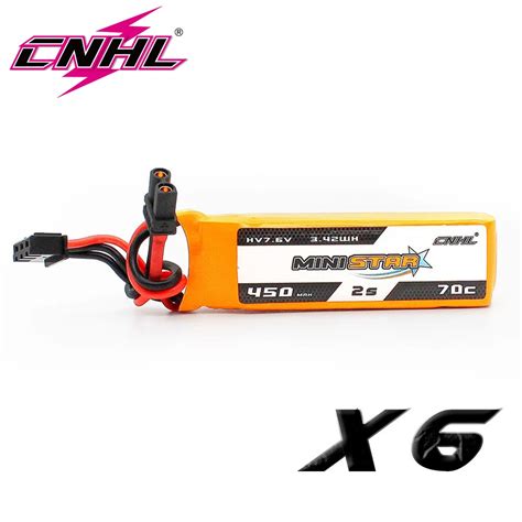 6pcs Cnhl Lipo 2s 7 6v Battery 450mah 70c Ministar Hv With Xt30 Plug