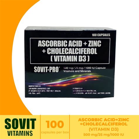 Sovit Pro Ascorbic Acid Zinc Cholecalciferol Vit D3 100 Caps