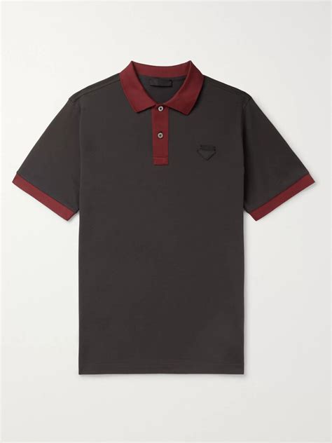 Prada Slim Fit Logo Appliquéd Contrast Tipped Cotton Piqué Polo Shirt Shopstyle