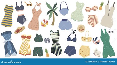 Big Set Vintage Lingerie And Swimsuits Retro Summer Collection Swimsuit Bikini Hat Ball