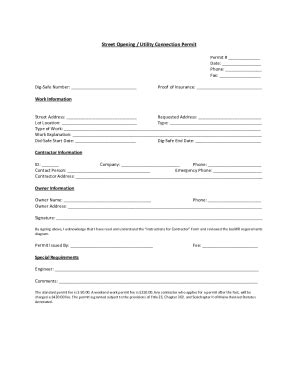 Fillable Online Road Opening Permit Application Morris County Fax