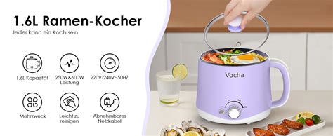 Amazon De Vocha Elektrische Hot Pot 1 6L Kleiner Kochtopf Mit Warmhaltefunktion Tragbare