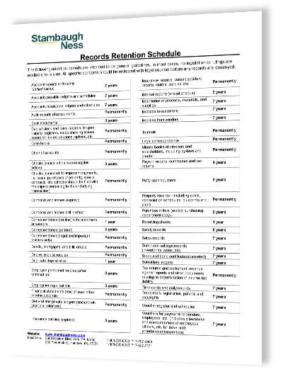 Record Retention Schedule Stambaugh Ness