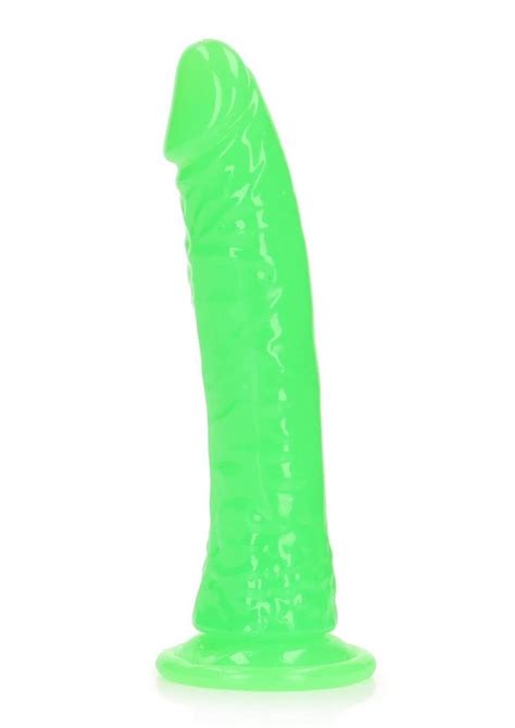 Realrock Slim Glow In The Dark Dildo With Suction Cup In Green